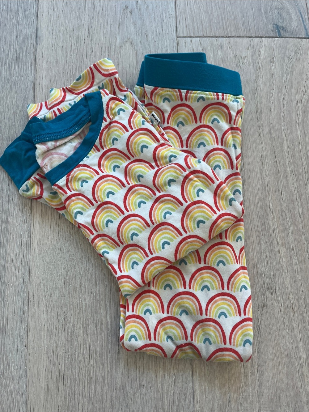 Little Sleepies Kids Rainbow Print Pajamas with Teal Trim